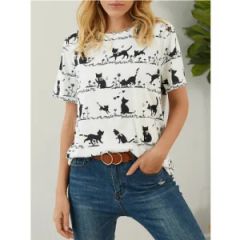 Custom T Shirt Women Cats Flowers All Over Printed Short Sleeve Graffiti Tshirt Clothes OEM - NANCHANG LANGMAI CLOTHING CO., LTD.
