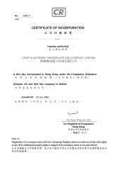 Established in 2008 certificate from Hongkong Lindy Industries Company Limited