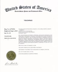 TOUCHPACK TradeMark certificate of Shanghai Touch Industrial Development Co., Ltd. – certificate photo, supplier certificates section
