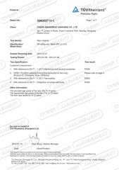 TUV Raw material Test Report of PP safety net-Black certificate from Nanjing Pegasus Recreation Equipment Co., Ltd.