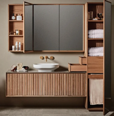 Designer Wooden Bathroom Vanities Style Modern Warranty 2 Year Size customised Item Code AURA0135 Delivery Time 7 days Material Hdhmr, - Image 1