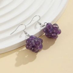 Semi Precious Natural Crystal Grape Earrings Origin Cn Color Black Shape Plants Style Fashion Trademark ETS Specification 20mm - Image 1