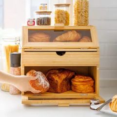 Wooden Bread Box Bamboo Kitchen Large Bread Box Container Storage - Image 4