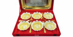 13 Pieces Gold Plated Bowls Spoons Tray Set, For Gift Texture Velvet Set Composition 6 Pc Bowl Shape Pan Shaped Usage/Application - Image 2