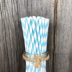 Light Blue White Biodegradable Striped Paper Straws Paper Drinking Straws for Party - Image 6