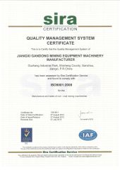 ISO9001:2008 certificate from Jiangxi Gandong Mining Equipment Machinery Manufacturer