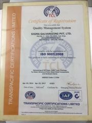 ISO Certification certificate from Sigma Galvanizing Private Limited