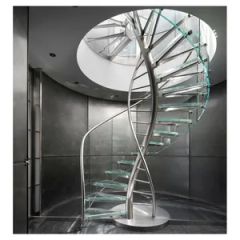 Glass Tread Spiral / Curved Staircase Round Spiral Stairs with Glass Railing - Image 1