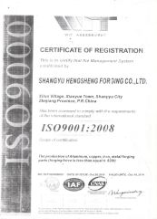 ISO 9001 certificate from Ningbo Hengsheng Machinery Co., Ltd.