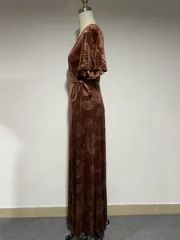 Floral Embossed Velvet Maxi Dress Long Long Color Spice Origin China Style Casual Season Winter Trademark OEM Front Fly - Image 5