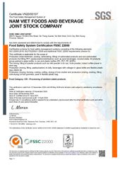 FSSC certificate from NAM VIET FOODS AND BEVERAGE JOINT STOCK COMPANY