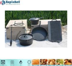 Camping Pot Set Cast Iron Dutch Oven with Carrying Box Color Black Origin China Cover With cover Model NO. HPDO01 Feature Non-Stick - Image 1