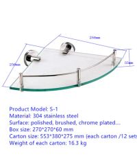 Wall Shelves 304SS Tempered Glass Chrome Single Bar 235x235x120mm 1Y ISO9001 SGS MOQ100 - Image 4