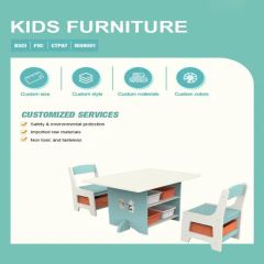 Kids Wooden Table and Chair with Fabric Foldable Storage Boxes - Image 6