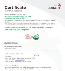NOP certificate from Wellnature Biotech Co., Ltd