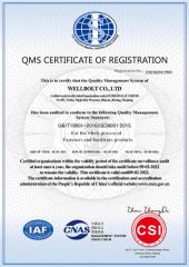 ISO9001 certificate from WELLBOLT CO., LTD.