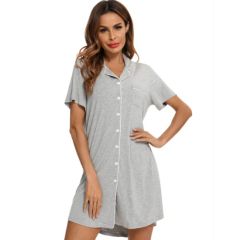Women's Solid Cotton Nightgown Short Sleeve Satin Slim Fitting Pajamas Dress - NANCHANG FUSEND TRADING CO., LTD.