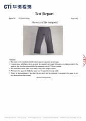 product test report certificate from Xiamen Sunwing Garments Co., Ltd.
