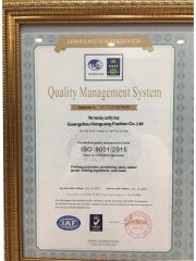 ISO9001 certificate from Guangzhou Hanguang Fashion Co., Ltd