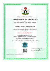 Corporate affairs Commission certificate from M.B.Tasa & Sons Nigeria limited