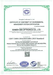 ISO14001 certificate from Xiamen GBS Adhesive Tape Co., Ltd