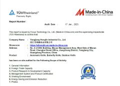 International third -party authority certification Rhein certification certificate from Yangjiang Honglin Industrial Co., Ltd.