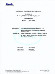 LOW VOLTAGE DIERCTIVE FOR CUTTING MACHINE certificate from ZHUCHENG MBC INDUSTRIAL & TRADING CO., LTD.