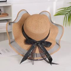 Fashion Travel Beach Sun Sunscreen Net Yarn Large Along Straw Hat - Image 5