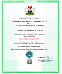 CAC certificate of Look Agric Allied Limited  – certificate photo, supplier certificates section