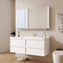 Custom Made Floating Luxury Elegant Plywood Bathroom Vanity Cabinet Set with Light Fixtures & Storage Units Unique Hardware - Shuyang Yingjie Kitchen & Bath Co., Ltd.