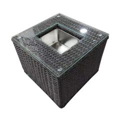 Outdoor Garden Wicker Rattan Square Coffee Table with Built-in Ice Bucket - Image 3