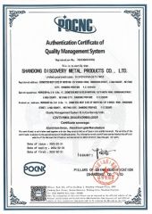ISO9001 certificate from Shandong Discovery Metal Products Co., Ltd.