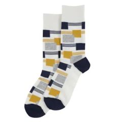 Trendy Elastic Geometric Pattern High Quality Brown Mens Business Formal Socks - Image 1
