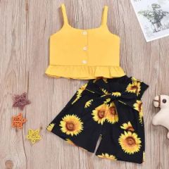 Toddler Baby Girls Top Romper Jumpsuit Sunflower Shorts with Bowknot Esg11824 - Image 1