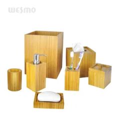 Square Bamboo Bath Accessory 7 Sets - Image 1