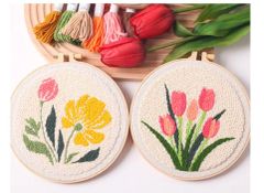 DIY Handwork Embroidery Hoop Kit with Flower Embroidery Threads & Punch Needle Sewing & Weaving Toys - Image 5