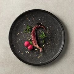 Creative Black Frosted Flat Ceramic Plate for Hotel and Restaurant Use - Image 1