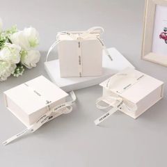 Ring Earring Necklace Jewelry Gift Storage Packaging Paper Box with Satin Ribbon - Image 1