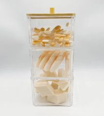 Cosmetic Powder Puffs Collection Storage Set 3 Stackable Box with Bamboo Lid - Image 1