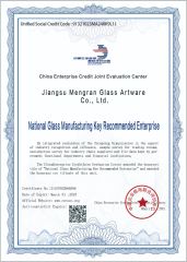 National Glass Manufacturing Key Recommended Enterprise certificate from Jiangsu Mengran Glass Artware Co., Ltd.