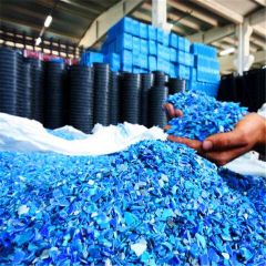 HDPE blue drum plastic scraps, Recycled blue HDPE scraps top - Image 1