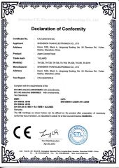 CE certificate from Shenzhen Taian Electronics Co., Ltd.