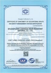 ISO45001:2018 certificate from Shijiazhuang Chengda Wear Resistant Materials Co., Ltd.