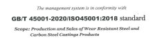ISO45001 certificate from Shanghai Haocheng Machinery Parts Co., Ltd.