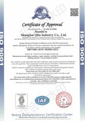 ISO 9001 certificate from Xilong Products Co., Limited