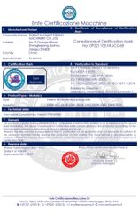 Certificate certificate from Zhangjiagang Deling Machinery Co, Ltd