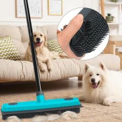 Pet Hair Removal Broom Carpet Rake Rubber Broom with Squeegee Rug Rake to Fluff Carpet - Image 2