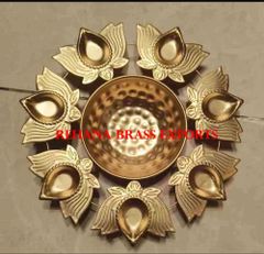Brass Lotus Urli Shape Round Color Golden Diameter 14 INCH Depth 2 To 3 inch Design Lotus Shape Material Mild Steel Finish Antique - Image 3
