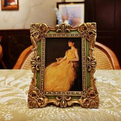 12 Inch Vintage Resin Frame Distressed Wood Look Oval Photo Frame with Carved Florals - Image 5