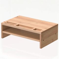 Double-Layer Bamboo Desktop Storage Shelf Computer Riser Monitor Stand - Image 3
